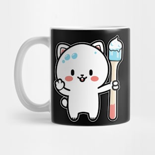 Kawaii Cat Holding A Toothbrush With Toothpaste Mug